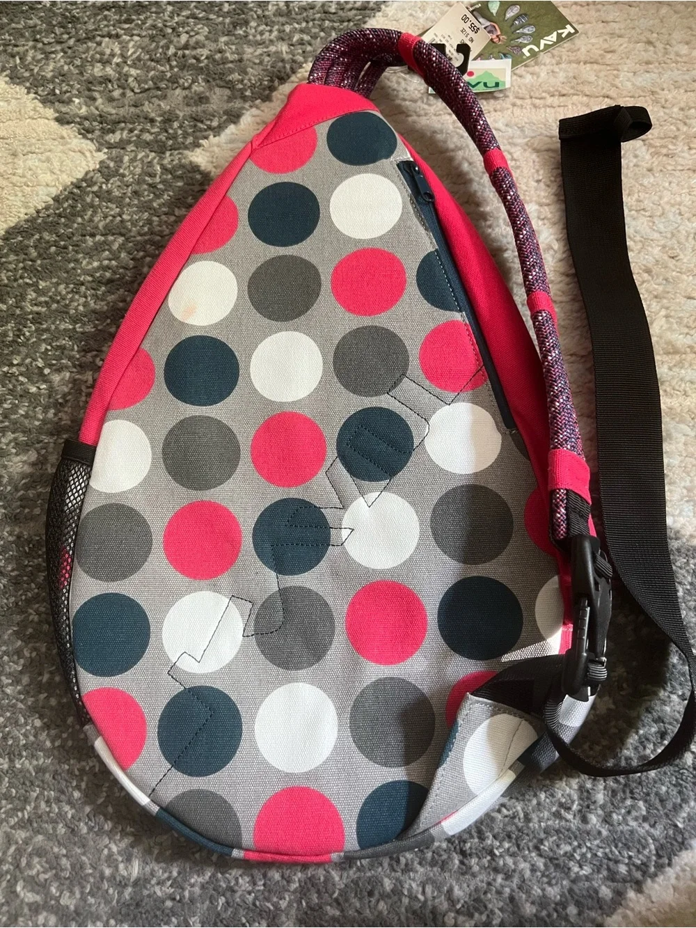 Kavu Pink and Gray Polka Dot Sling Backpack